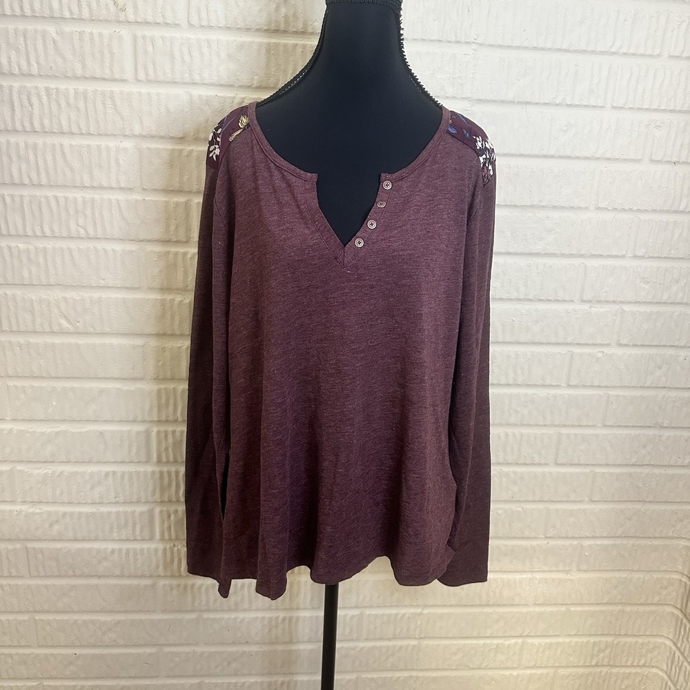 NWT Ariat The River Long Sleeve Blouse Sz L V Neck Western Boho Floral Marron